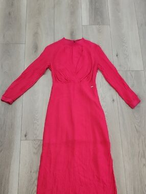 Armani Exchange Fuchsia Long Sleeve V-Neck Midi Dress
